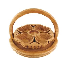 Bamboo Foldable Fruit Storage Basket Creative Collapsible Fruit Candy Plate Nuts Snacks StorageTray Home Decoration Gift Basket - apple