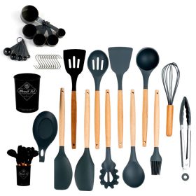 33pcs Set Wooden Handle Silicone Kitchen Utensils 33 Pieces Set Silicone Spoon Shovel Kitchen Gadgets Set Silicone Kitchen Utensils - Gray