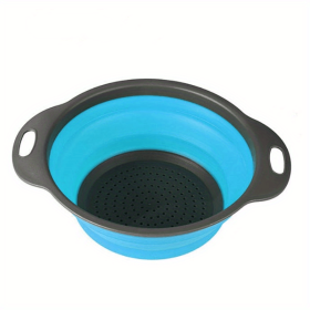 1pc Silicone Folding Drain Basket Fruit Vegetable Washing Basket Foldable Strainer Colander Collapsible Drainer Kitchen Storage Tool - Blue2 - Large