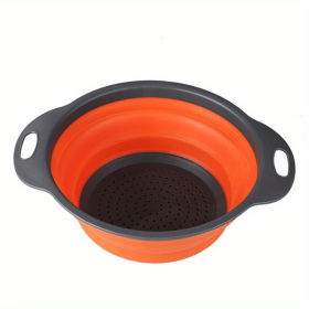 1pc Silicone Folding Drain Basket Fruit Vegetable Washing Basket Foldable Strainer Colander Collapsible Drainer Kitchen Storage Tool - Orange2 - Small