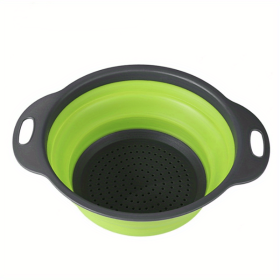 1pc Silicone Folding Drain Basket Fruit Vegetable Washing Basket Foldable Strainer Colander Collapsible Drainer Kitchen Storage Tool - Green2 - Small