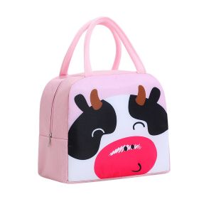 1pc Cartoon Rabbit Animal Cute Bento Bag; School Insulation Lunch Box; Lunch Bag - Pink Cow