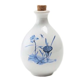 17oz White Ceramic Wine Jar Chinese Style Empty Wine Flask Lotus Wine Bottle Small Flagon - Default