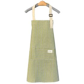 1pc Adjustable Kitchen Cooking Apron Cotton And Linen Machine Washable With 2 Pockets - Green