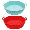 1/2pcs Air Fryer Silicone Pot; Reusable Air Fryer Liners; Silicone Air Fryer Basket; Food Safe Air Fryer Accessories - Dark Red + Light Blue