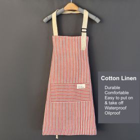 1pc Adjustable Kitchen Cooking Apron Cotton And Linen Machine Washable With 2 Pockets - Pink