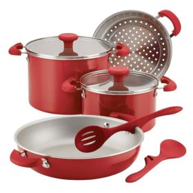 Create Delicious Aluminum Nonstick Covered Deep Frying Pan, 9.5-Inch, Red Shimmer - Red