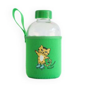 Milk&Moo Skater Cheetah Kids Glass Water Bottles 20 oz, 600 ml - Green