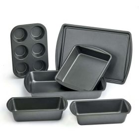 6 Piece Non-Stick Bakeware Sets, Easy for Release and Clean up, Carbon Steel, Gray - Gray