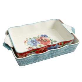 Rectangular Ceramic Bakeware Set, Multiple Patterns, 2-Piece - Spring Bouquet