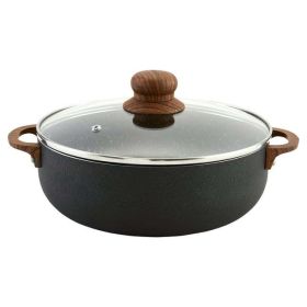 6.9QT Black Stone Aluminum Nonstick Caldero (Dutch Oven) with Wood Look Handles & Knob - Black