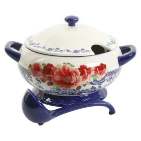 Frontier Rose Cobalt Ceramic 3.17-Quart Soup Tureen with Ladle - Frontier Rose