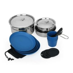 22-Piece Mess Kit and Pans Set with Mesh Carrying Bag - Silver