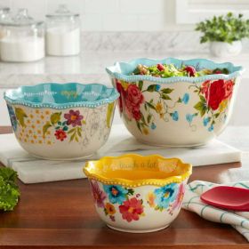 Sweet Rose Sentiment Serving Bowls, 3-Piece Set - Multicolor