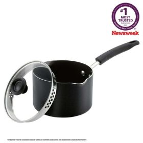 3-Quart Aluminum Non-Stick Straining Saucepan With Lid, Black - Black