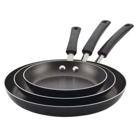 3 Piece Easy Clean Aluminum Non-Stick Frying Pan, Fry Pan, Skillet Set, Black - Black