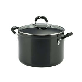 8 Qt Style Gray Non Stick Covered Stock Pot - black