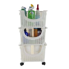 3-Tier Stackable Rolling Storage Bins, Plastic, White - White