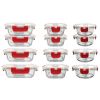 24-Piece Glass Food Storage Set with Locking Hinge Red Lids - Superior Quality - red