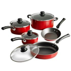 9-Piece Non-Stick Cookware Set, Champagne - Red