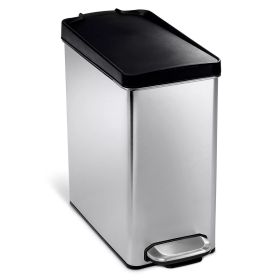 10L Step Trash Can Brushed Stainless Steel with Black Plastic Lid - Black