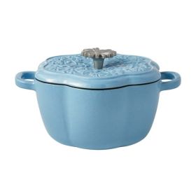 Floral Enamel on Cast Iron 2-Quart Dutch Oven with Lid - Periwinkle