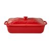 Fancy Flourish Rectangular Stoneware Casserole with Lid - red