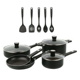 Aluminum Nonstick Midweight 13pcs Cookware Set Dishwasher Safe - black