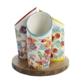 Floral Medley 3-Compartment Ceramic Utensil Holder - Multicolor