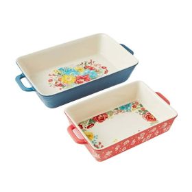 Fancy Flourish 2-Piece Rectangular Ceramic Baker Set - Multi