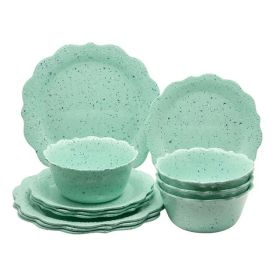 Juliette 12-Piece Melamine Dinnerware Set, Teal - Teal