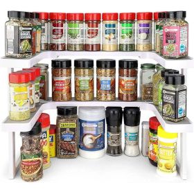 The Spicy Shelf Deluxe, 1 Set of 2 Shelves Spice Rack Organizer, Plastic, White - white