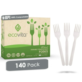 100% Compostable Forks - Disposable Eco Fork Utensil Sets 140 PCS - Eco Friendly Alternative to Plastic Forks | Ecovita - Ecovita