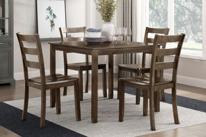 Transitional Charcoal Brown Finish 5PC Dining Set Table and 4 Side Chairs Kitchen Dining Breakfast Furniture Wooden - as Pic