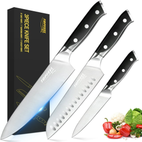 TOPFEEL Kitchen Knife Set, 3-piece Stainless Steel Chef Knife,Santoku Knife & Utility Knife with Gift Box for Home - Topfeel