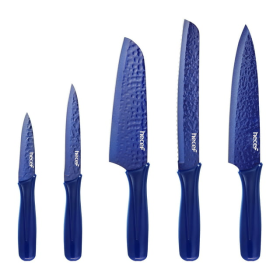 Hecef 5PCS Kitchen Knife Set, Blue Sharp Essential Chef Cooking Knives with Ergonomic Handle - Hecef