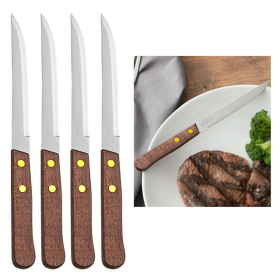 4 Pack Stainless Steel Steak Knives Knife Set Utensil Cutlery Wooden Serrated - AllTopBargains