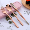 Stainless Steel Cutlery Set - Spoon Fork & Chopsticks with Wheat Box - Travel Set - JsLTCustoms