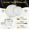 600 Piece Gold Plastic Dinnerware Set Including Plates, Cutlery and Cups - Stately Elegance Designs