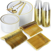 600 Piece Gold Plastic Dinnerware Set Including Plates, Cutlery and Cups - Stately Elegance Designs