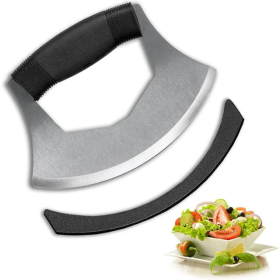 i Kito Mezzaluna Food Cutter, Single Blade Mezzaluna Knife, Salad Chopper Handheld Knife - i Kito