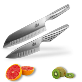 EaZy MealZ 2-Piece Knife Set 7-inch Santoku Knife and 4-inch Chef's Knife, Super Sharp Stainless Steel - Eazy Mealz