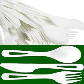 Avant Grub Eco-Safe White Plastic Corn Resin Cutlery Combo Set, 50 Knives, Spoons, Forks - 150 Count - Avant Grub