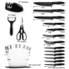 Knife Set with Block,Sharpener,Acrylic Stand 17 PCS Black High Carbon Stainless Steel Kitchen Knives - YUANYE