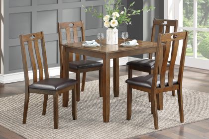 Brown Finish 5pc Dining Set Table and 4 Side Chairs Upholstered Seat Wooden Kitchen Dining Furniture Set Transitional Style - as Pic