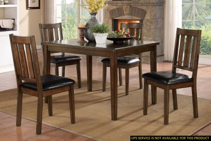 Dark Brown Cherry Finish 5pc Dining Set Table with 4 Chairs Black Faux Leather Upholstery Wooden Kitchen Funiture Dinette Set - as Pic