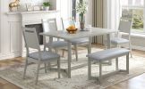 TOPMAX Farmhouse 6-Piece Wood Dining Table Set with 4 Upholstered Chairs and Bench, Gray - as Pic