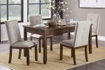 Dark Cherry Finish 5pc Dining Set Table and 4 Side Chair Chenille Upholstery Functional Drawers Table Wooden Funiture Dining Kitchen Set - as Pic