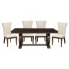 Modern Traditional 5pc Dining Set Table with Extension Leaf and 4 Upholstered Chairs Dark Cherry Finish Wooden Kitchen Dining Furniture - as Pic