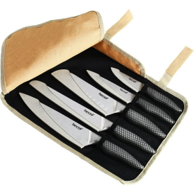 Hecef 11-Piece Kitchen Knife Set, Stonewashed Steel Ultra Sharp Japanese Chef knives with Roll Bag and Sheaths - Hecef